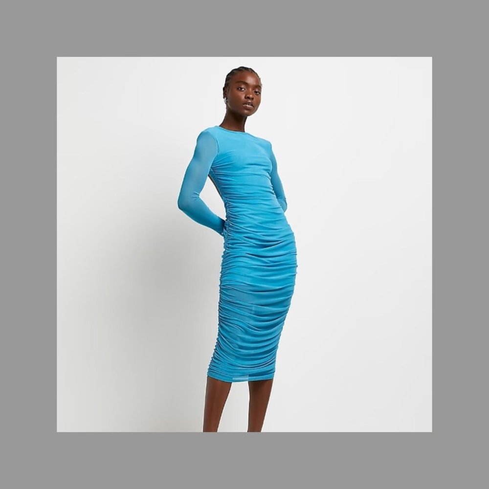 NWT River Island Ruched Blue Bodycon Dress - Size 2
